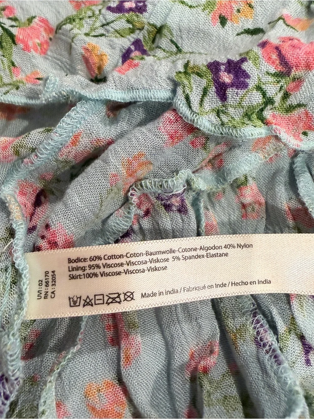 BNWOT Free People Pale Blue Floral Lace-Trim Asymmetrical Cross Back Dress - XL - Picture 13 of 15